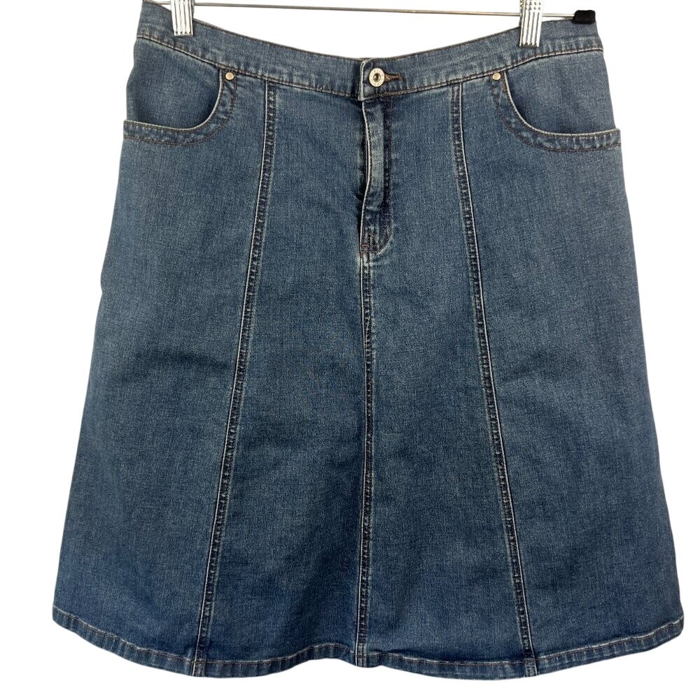 Fresh‎ Produce Stretch Midi Flared Denim Skirt SZ 10 Retro Summer Beach Cowgirl